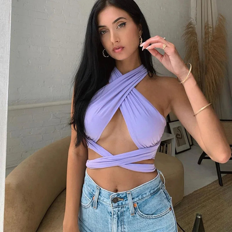 Women's Strappy Crossover Crop Top | Sexy Club Style