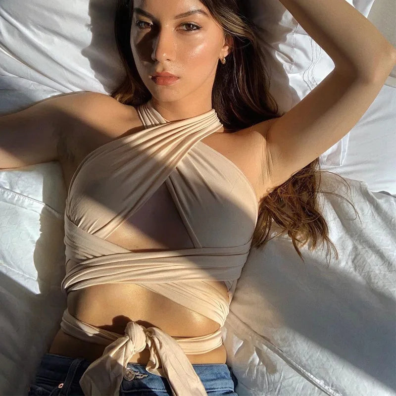 Women's Strappy Crossover Crop Top | Sexy Club Style