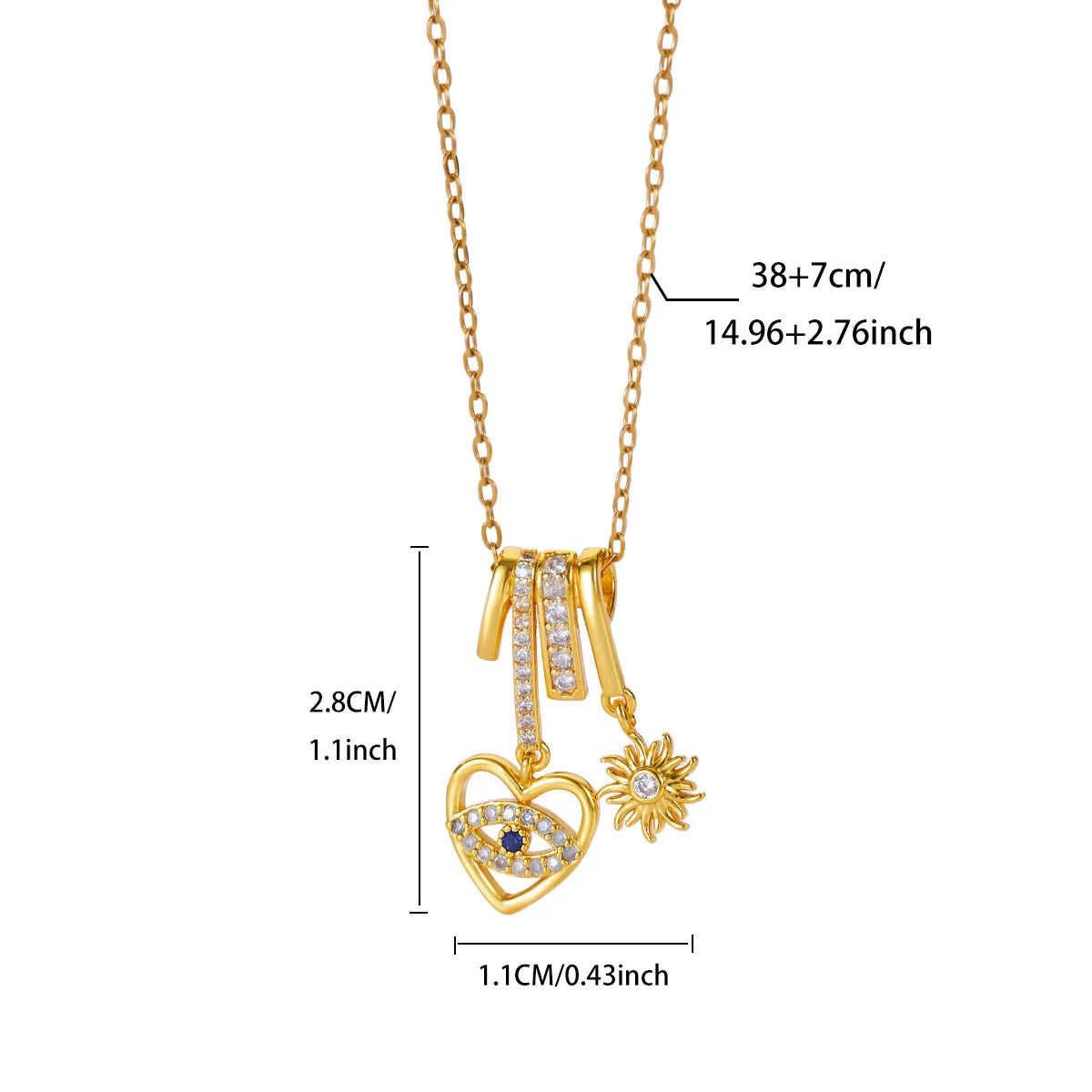 Heart Evil Eye Pendant Necklace With Charm Sun Gold Color Zircon Turkish Evil Eye Protection Necklaces Lucky Luxury Jewelry