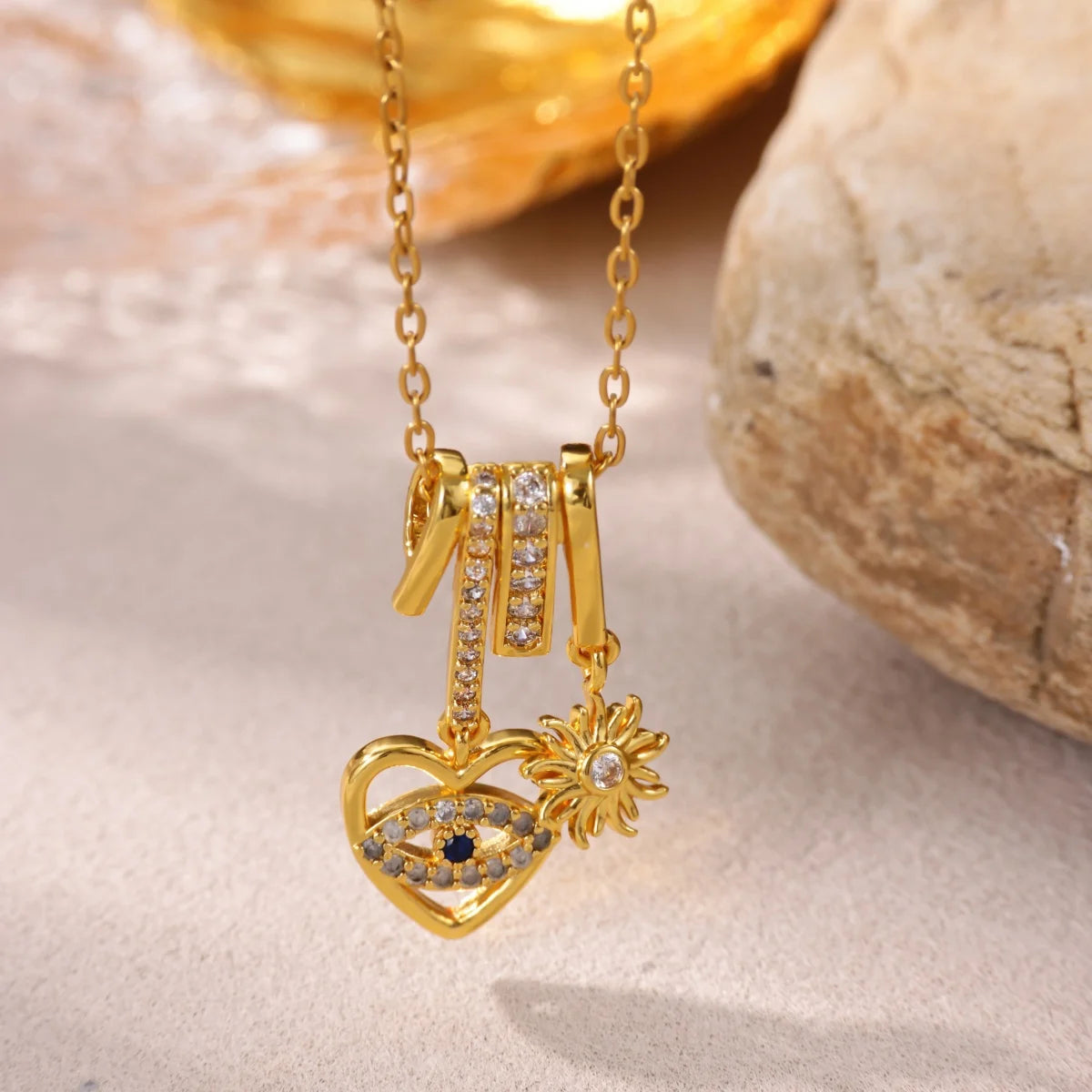 Heart Evil Eye Pendant Necklace With Charm Sun Gold Color Zircon Turkish Evil Eye Protection Necklaces Lucky Luxury Jewelry