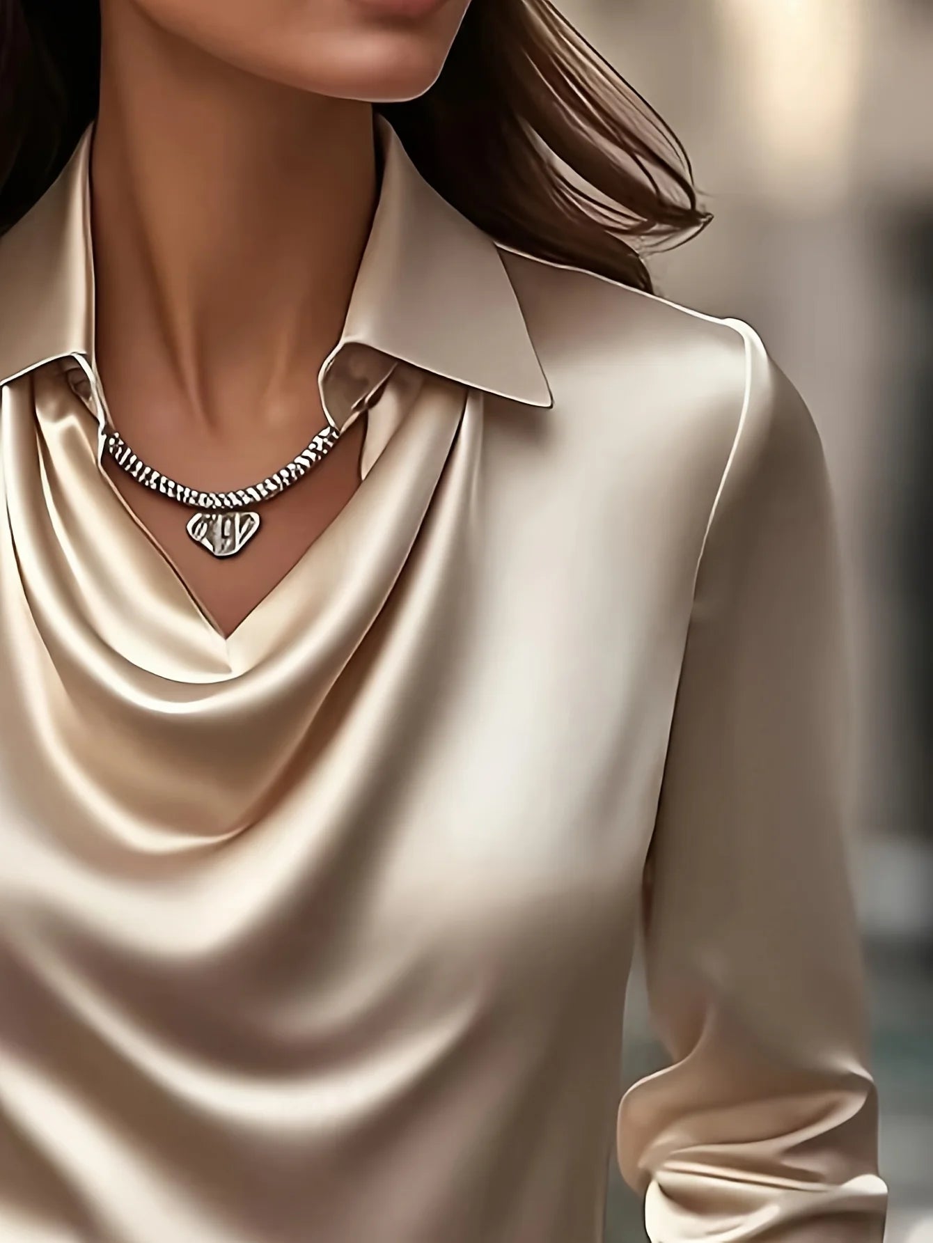 Women's Long-Sleeved Satin Blouse | Office Style