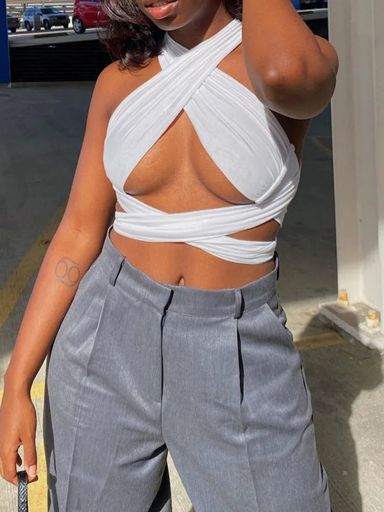 Women's Strappy Crossover Crop Top | Sexy Club Style