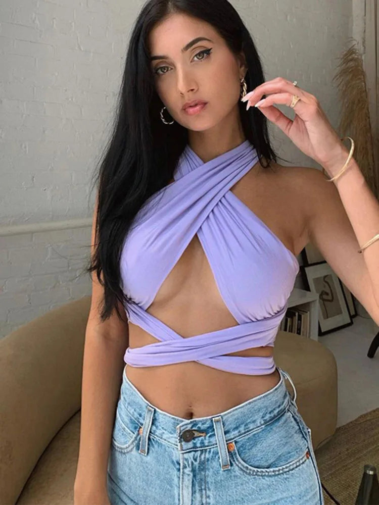 Women's Strappy Crossover Crop Top | Sexy Club Style