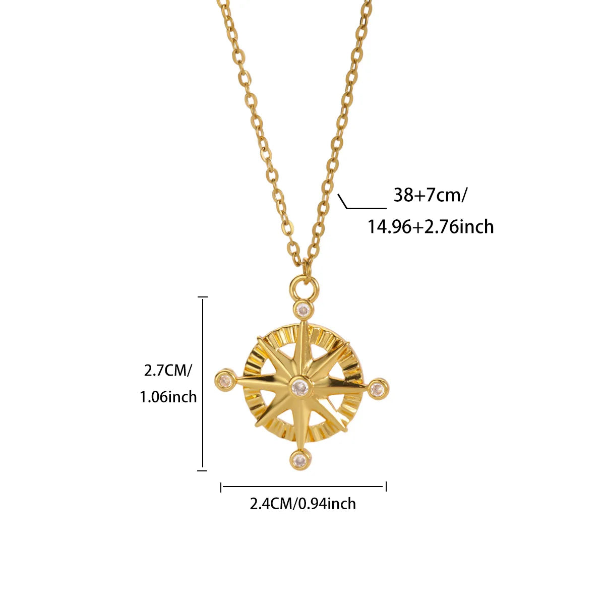 Zircon Round Compass Pendant Necklace for Women Stainless Steel Gold Color Choker Fashion Jewelry Hip Hop Accessories Gift