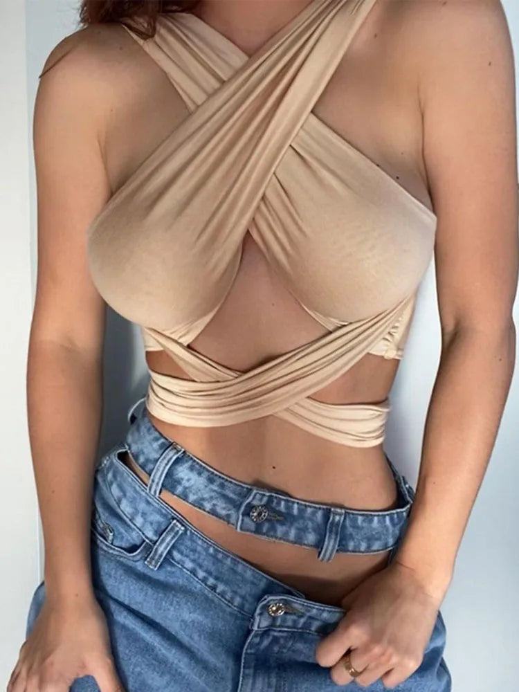 Women's Strappy Crossover Crop Top | Sexy Club Style