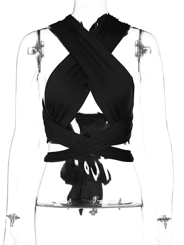 Women's Strappy Crossover Crop Top | Sexy Club Style